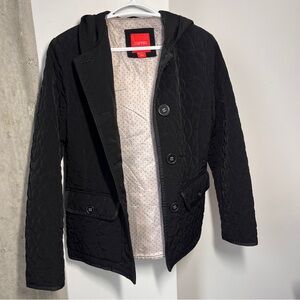 Esprit Black Quilted Hooded Jacket Polkadot Lining Sz M